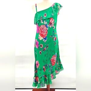 Roz & Ali Floral Green One-Shoulder‎ Asymetrical Dress Size 12